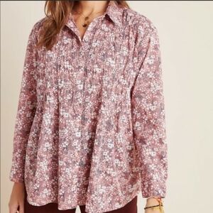 Anthropologie Pilcro Sasha Smocked Boyfriend Blouse